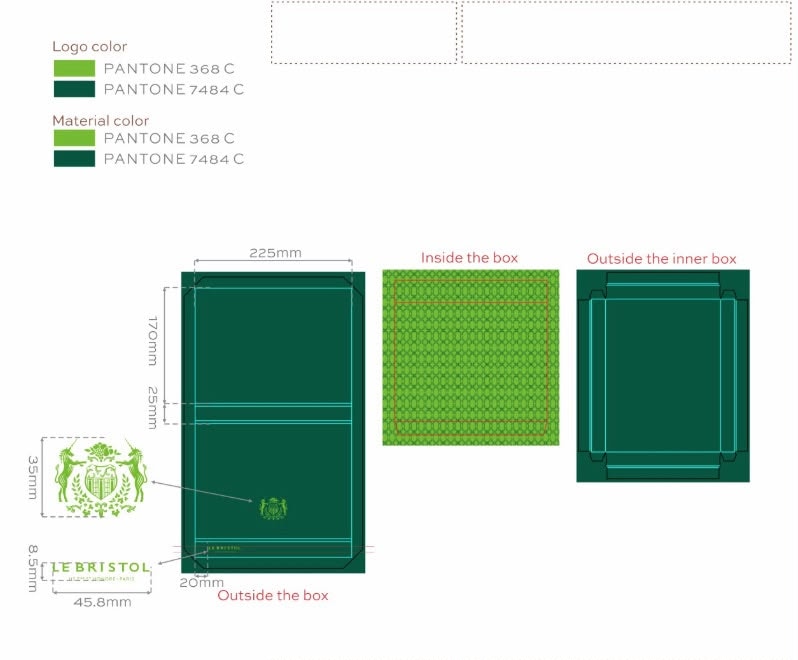 BAT du coffret du Bristol : boîte verte, logo vert clair et motif intérieur, avec les cotes
